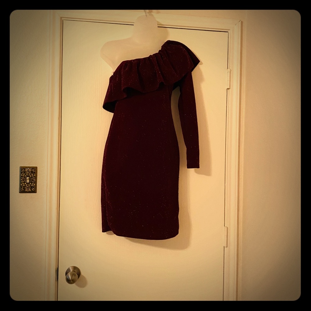 Maroon sparkly one shoulder dress